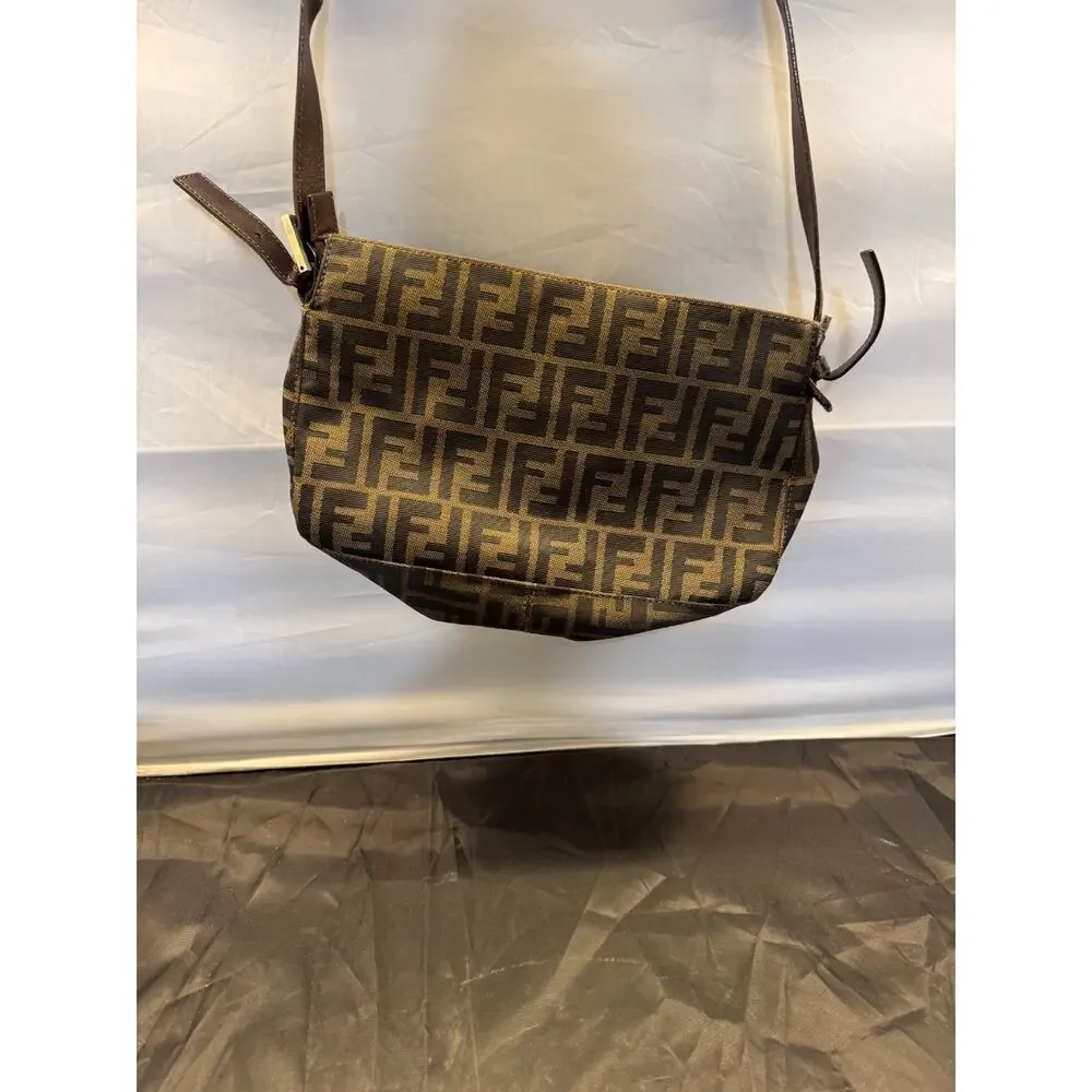 Vintage Fendi Zucca FF Monogram Canvas Leather Baguette Shoulder Bag Italy - Picture 7 of 15